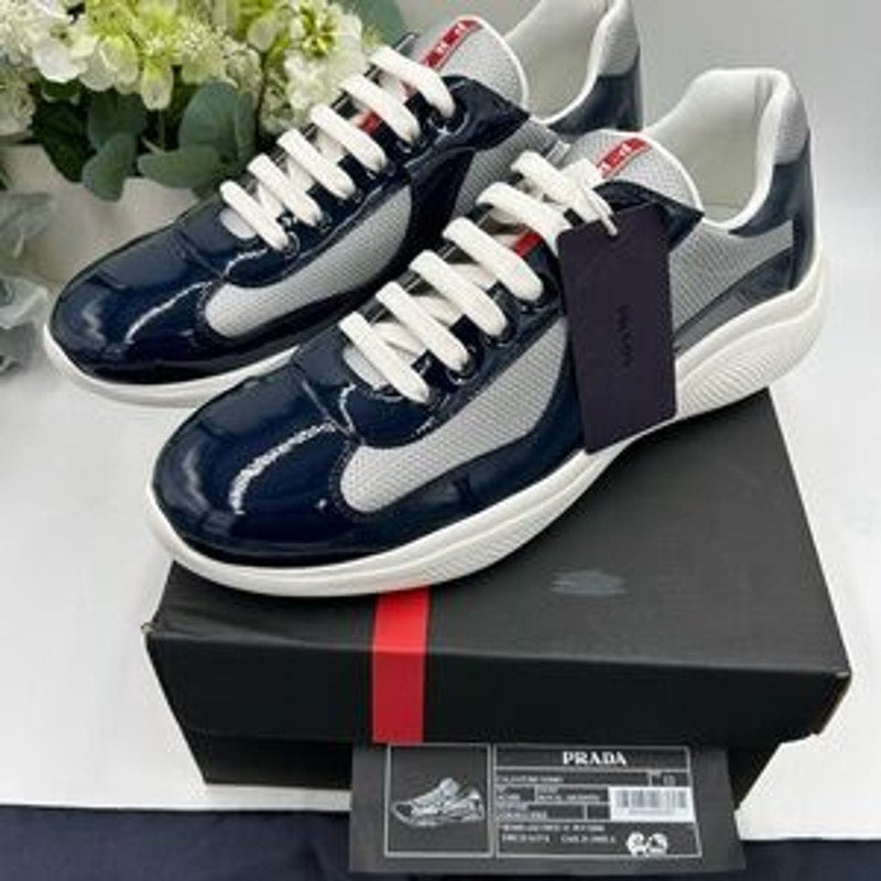 Men's Prada America's cup patent leather blue/white sneakers size 12 fits 13 US