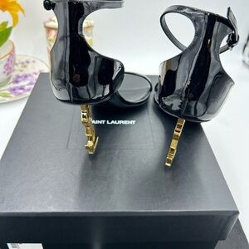 Women's Saint Laurent OPYUM black pattern, leather sandals size 40 made in Italy