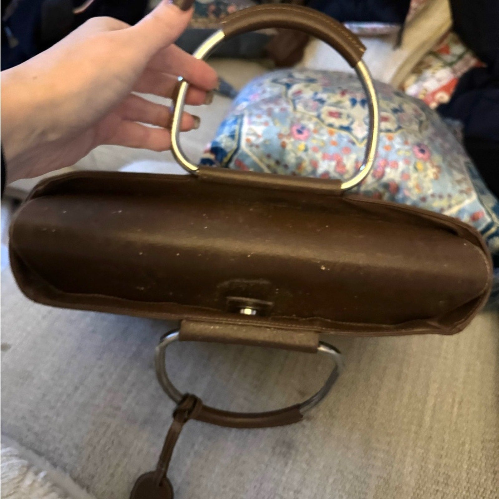 Gucci, Tom Ford era brown, leather tote w/circle top handles, 3 exterior pockets