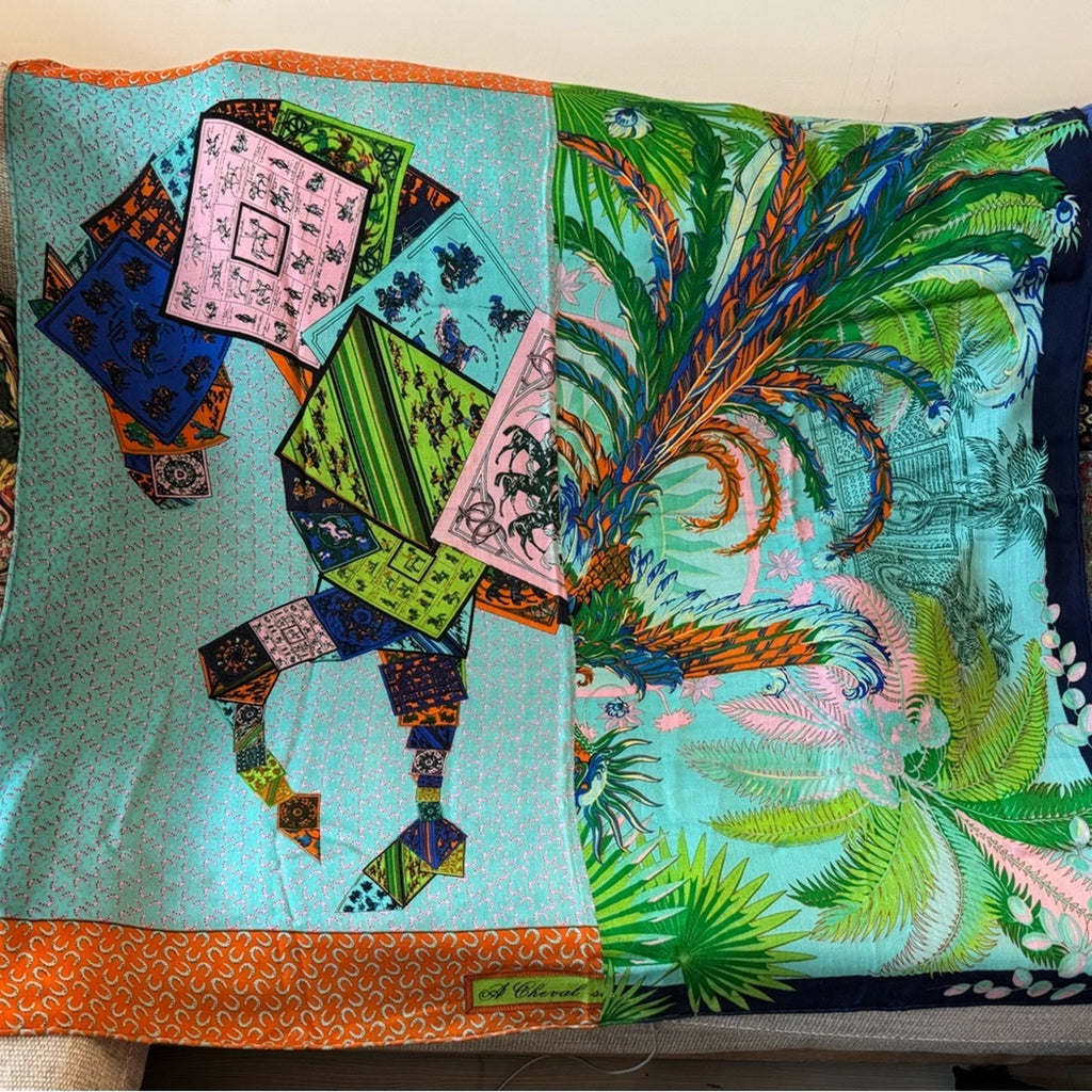 Hermès cashmere, equestrian/jungle themed scarf. Indescribably beautiful piece