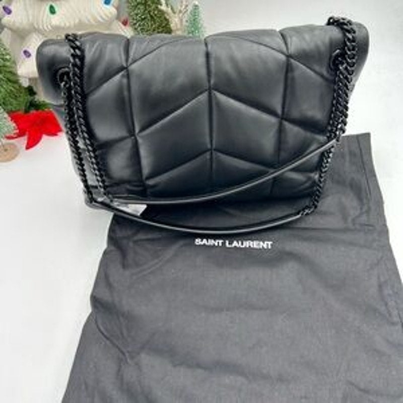 Saint Laurent YSl Black Lou Lou medium Puffer Shoulder Bag made in Italy