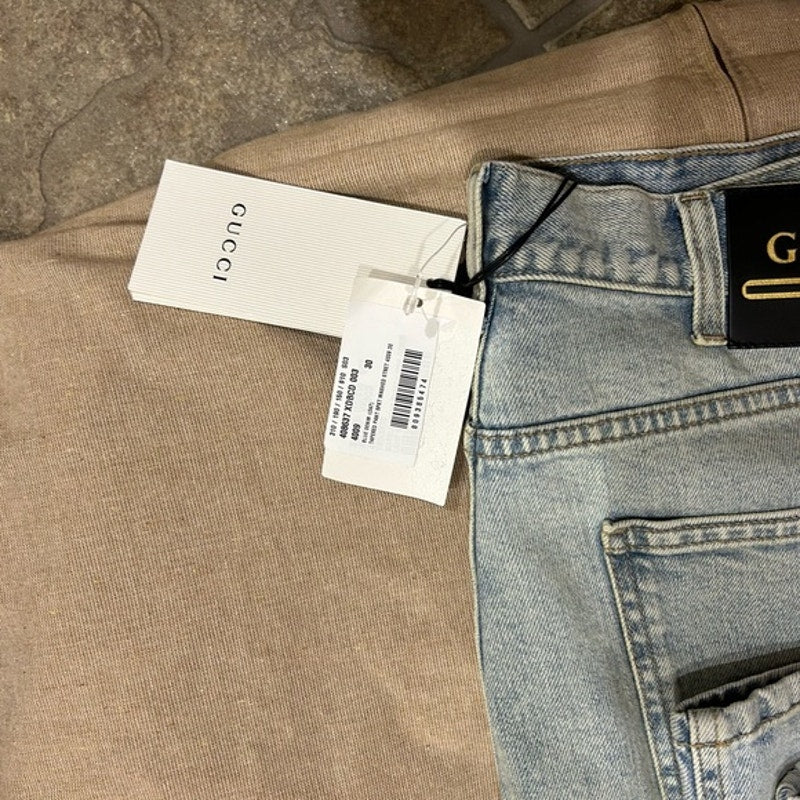 Gucci men's regular fit, Stone bleached denim jeans in light blue size 30 Italy