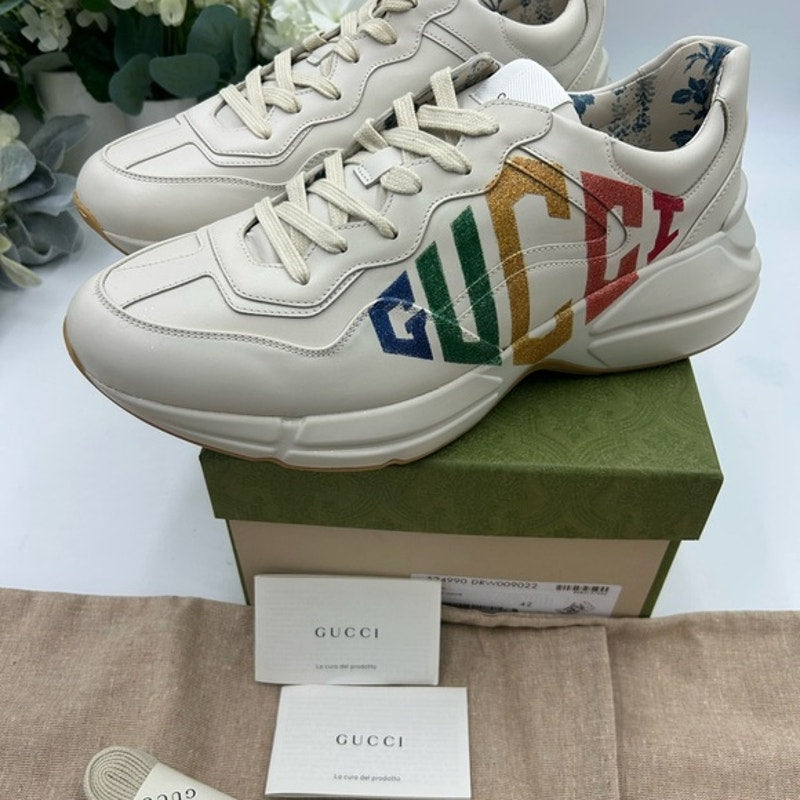 Women's Gucci, leather Rython sneakers with colorful logo size 42 fits 11 US