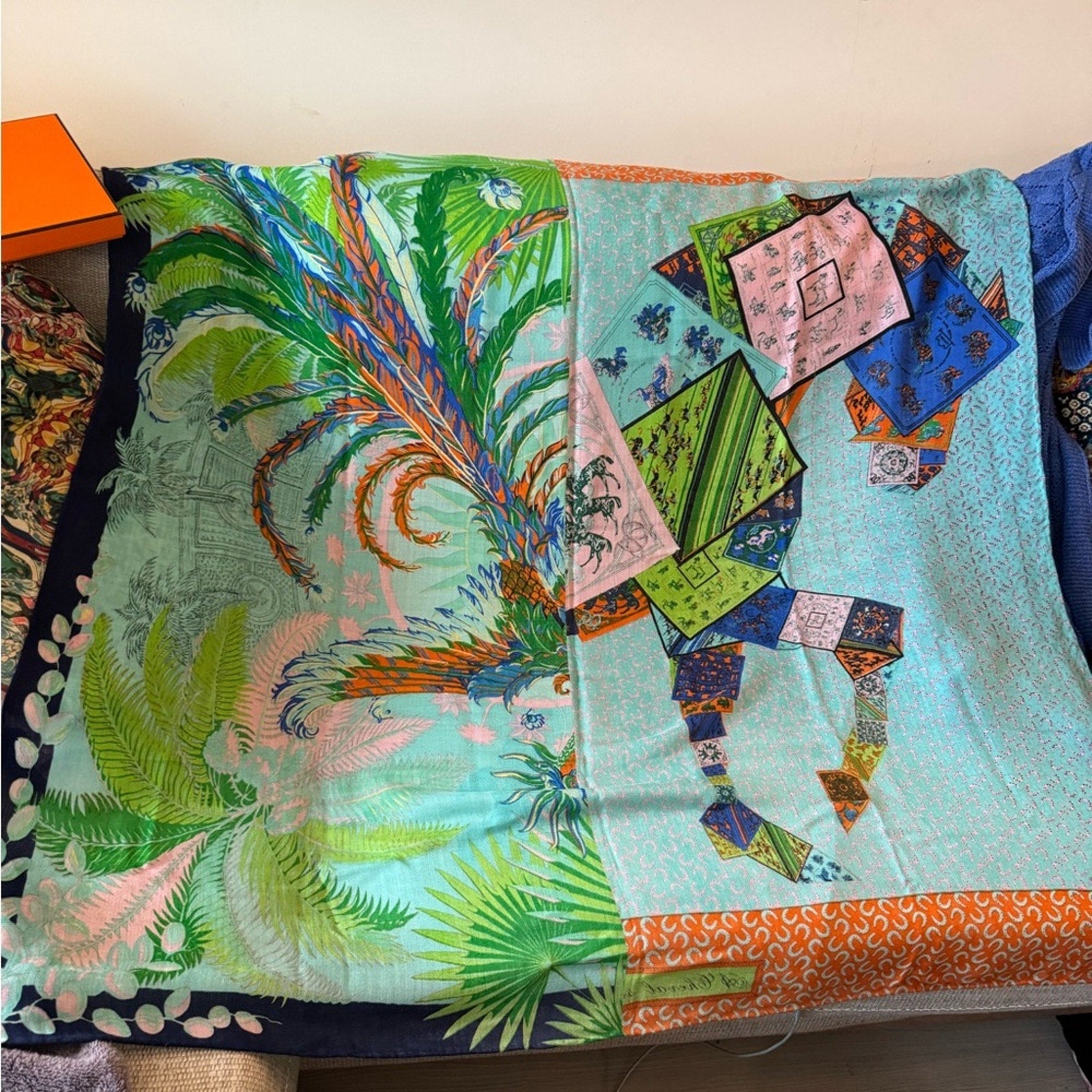 Hermès cashmere, equestrian/jungle themed scarf. Indescribably beautiful piece