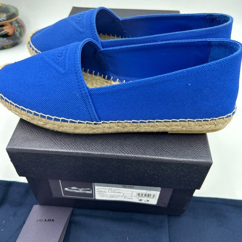 Women's Prada triangle logo canvas espadrille size 7, made in Italy