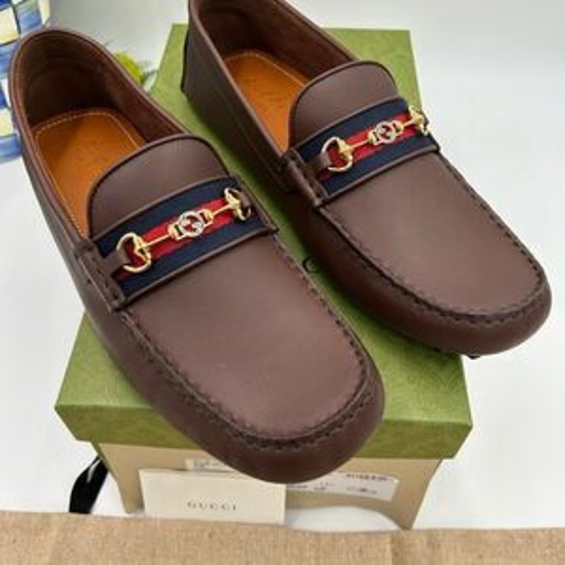 Men’s Gucci Aryton web striped leather loafers size 12.5 fits 13 US made Italy