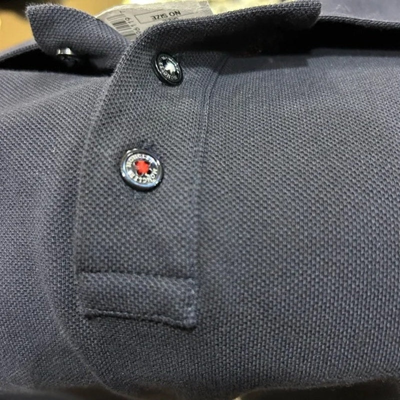 Men's Moncler tri-color, trimmed cotton piquet polo shirt in navy blue large