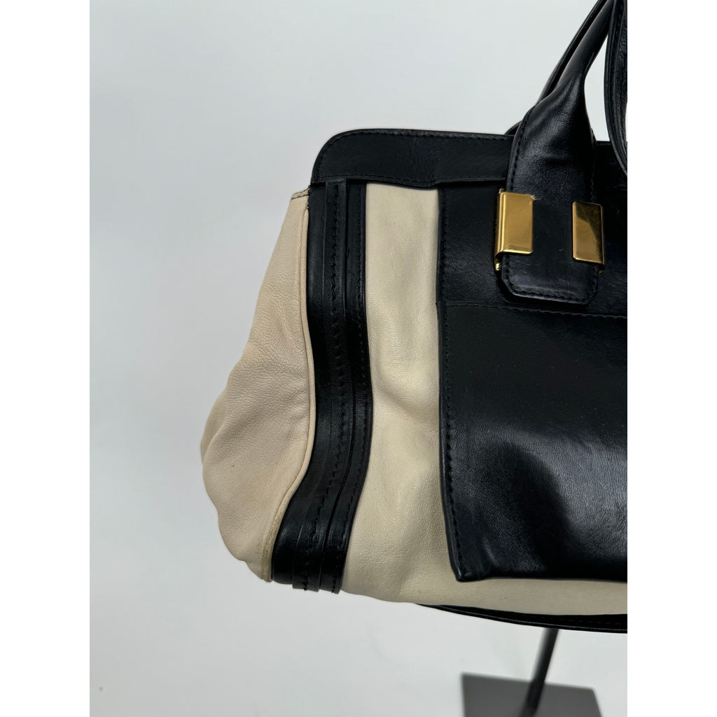 Chloe Black Cream Leather Colorblock Weekender Two Way Bag