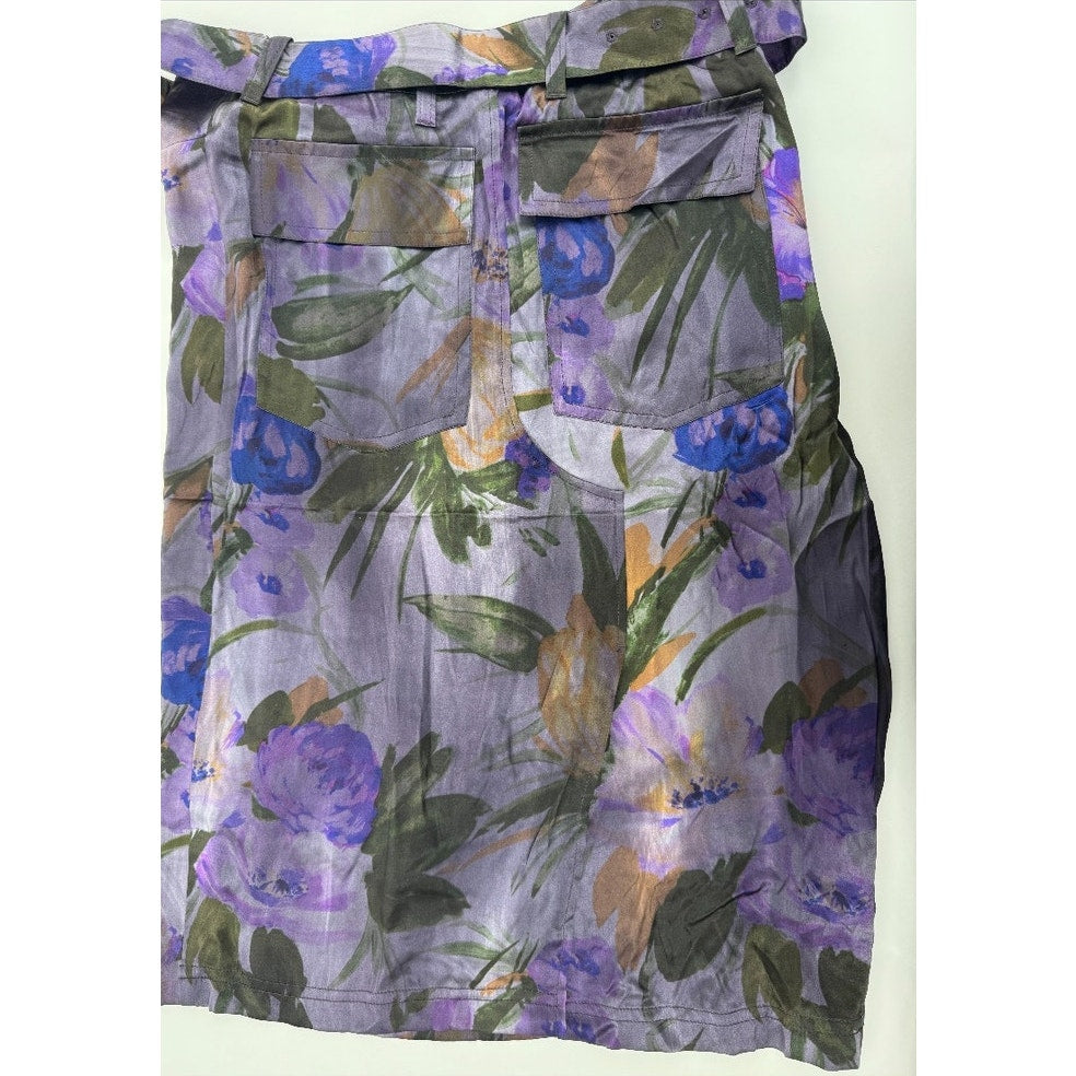 Dries Van Noten Multicolor Silk Floral Belted Utility Skirt Size 38
