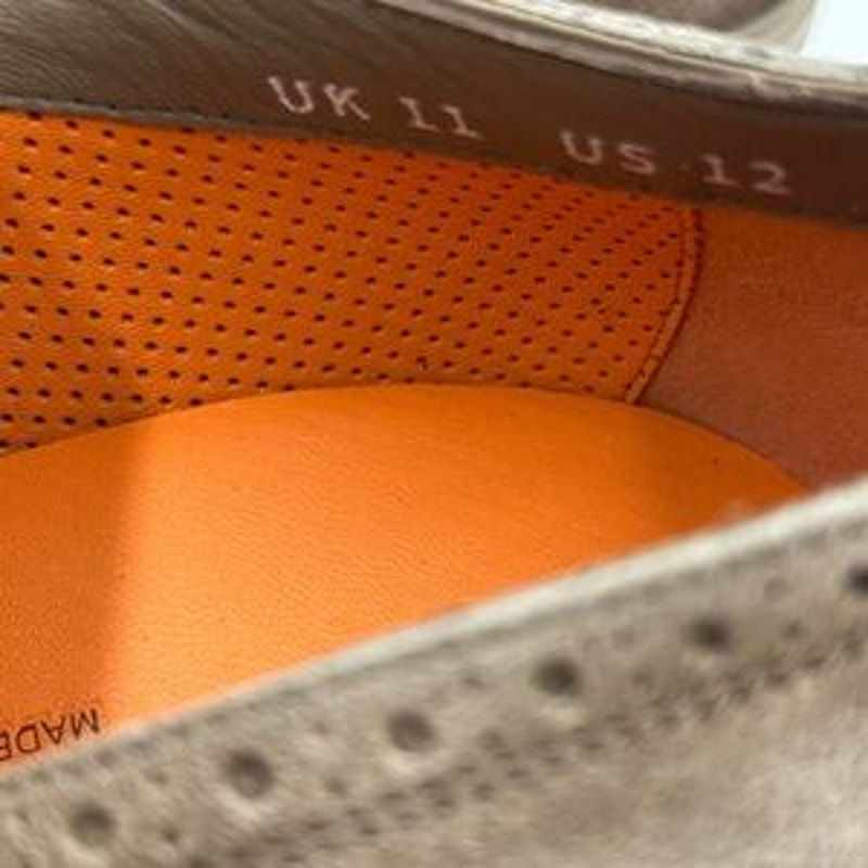 Men's Santoni, easy suede brogue wing tip, Oxford size 12 US made in Italy