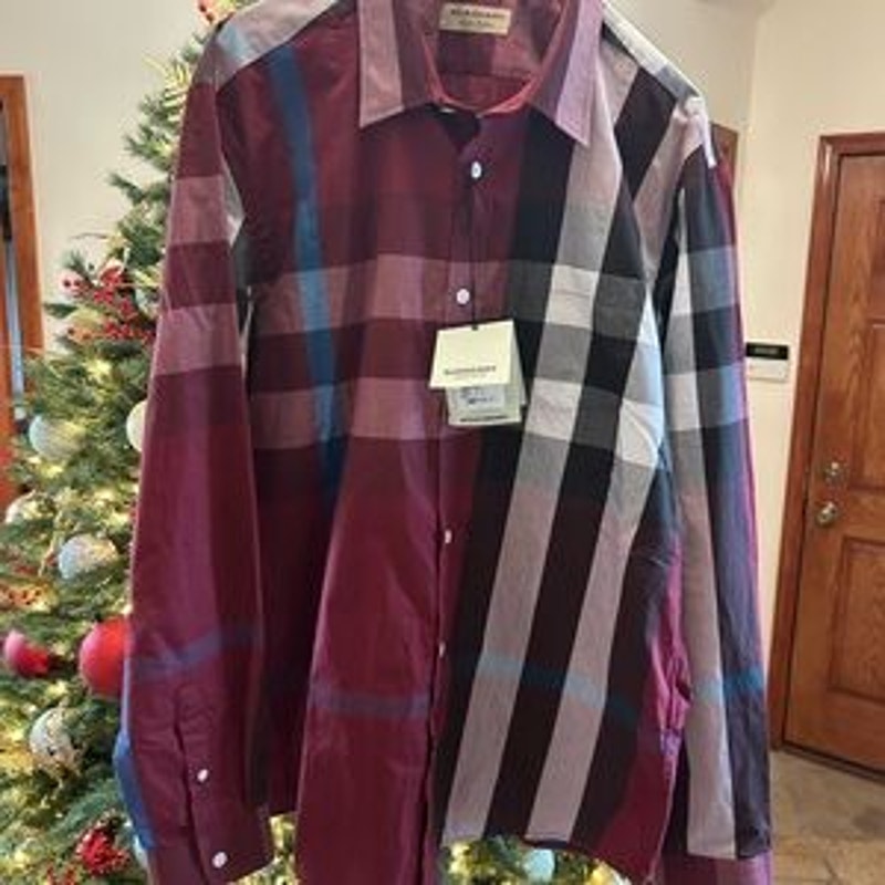 Burberry London England Men's Checkered Shirt - Red and Black size XL