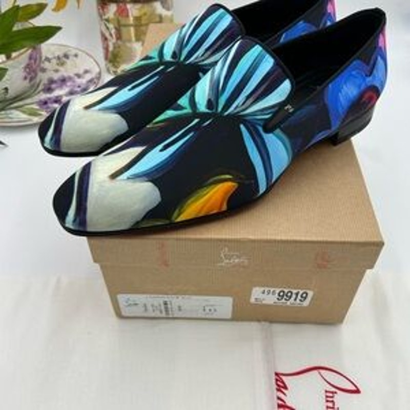 Men's Christian Louboutin, dandy chick roses, satin loafers size 43 made Italy