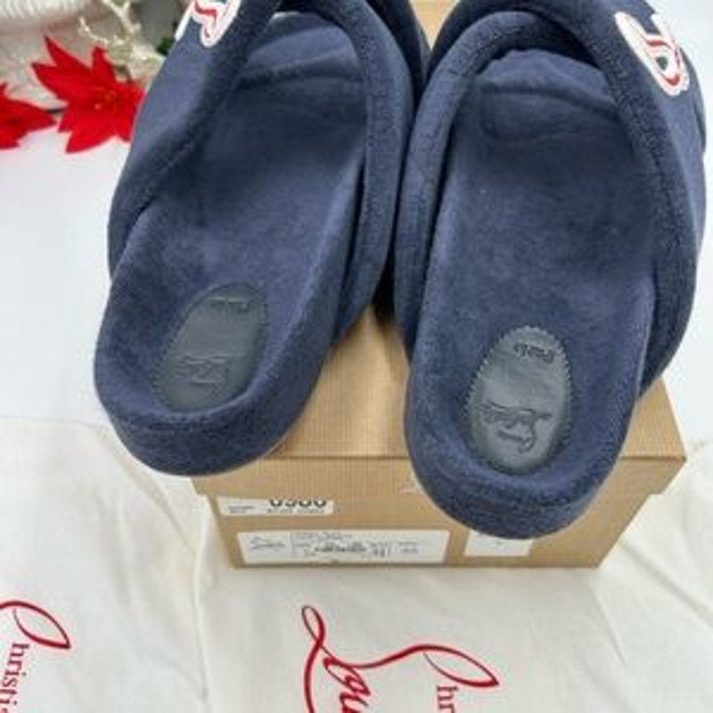 Men's Christian Louboutin BIZZU cross strap Terry cloth slide size 46