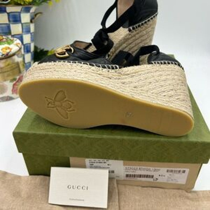 Women's Gucci GG Marmont ankle tie, wedge espadrilles size 40.5 made in Spain