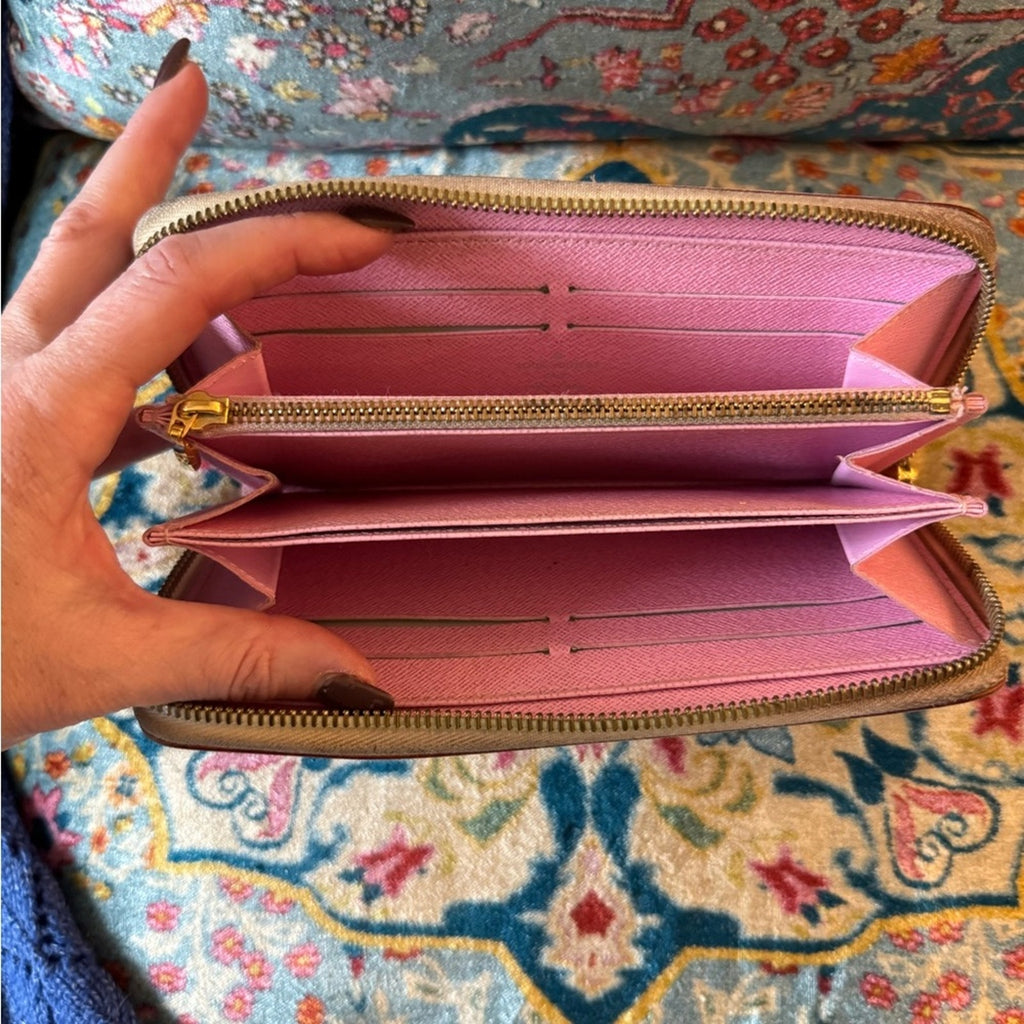 Louis Vuitton Takashi, Murakami collaboration, long zippy wallet w/pink interior