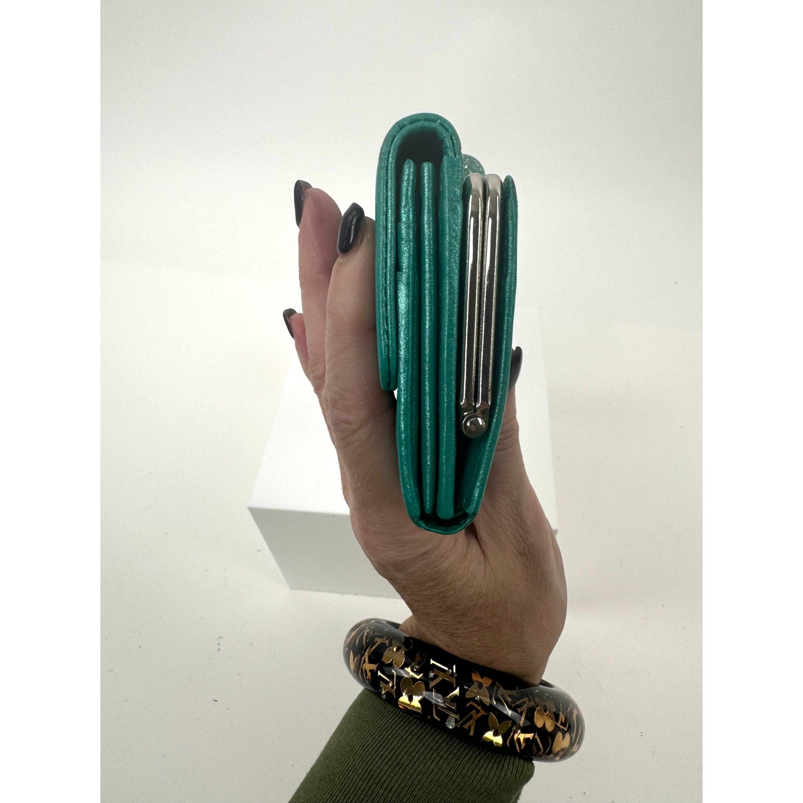 Charles Jorudan Blue Green Leather Kiss Lock Long Snap Wallet