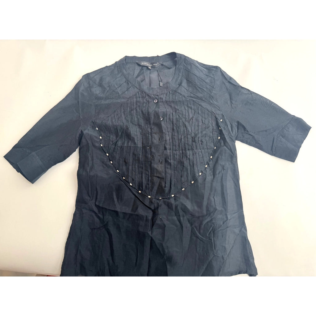 Barbara Bui NWT Black Silk Embellished Pintuck Tunic Blouse – Size 38 / S