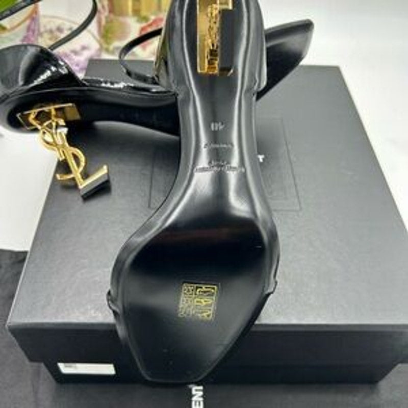 Women's Saint Laurent OPYUM black pattern, leather sandals size 40 made in Italy