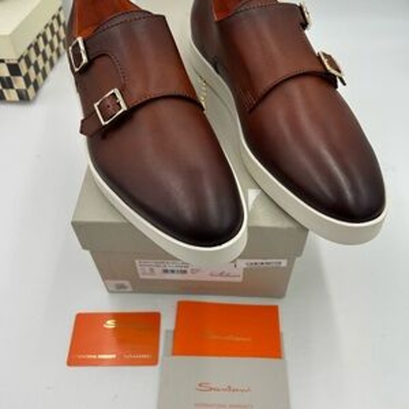 Men's Santoni bankable double Monk strap shoes size 9 US made in Italy