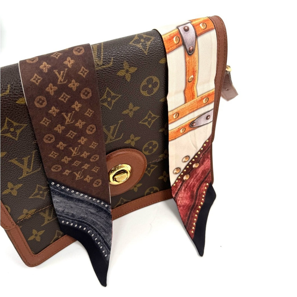 Louis Vuitton Limited Edition Steamer Trunk Silk Bag Handle Wrap Scarf Hair Tie