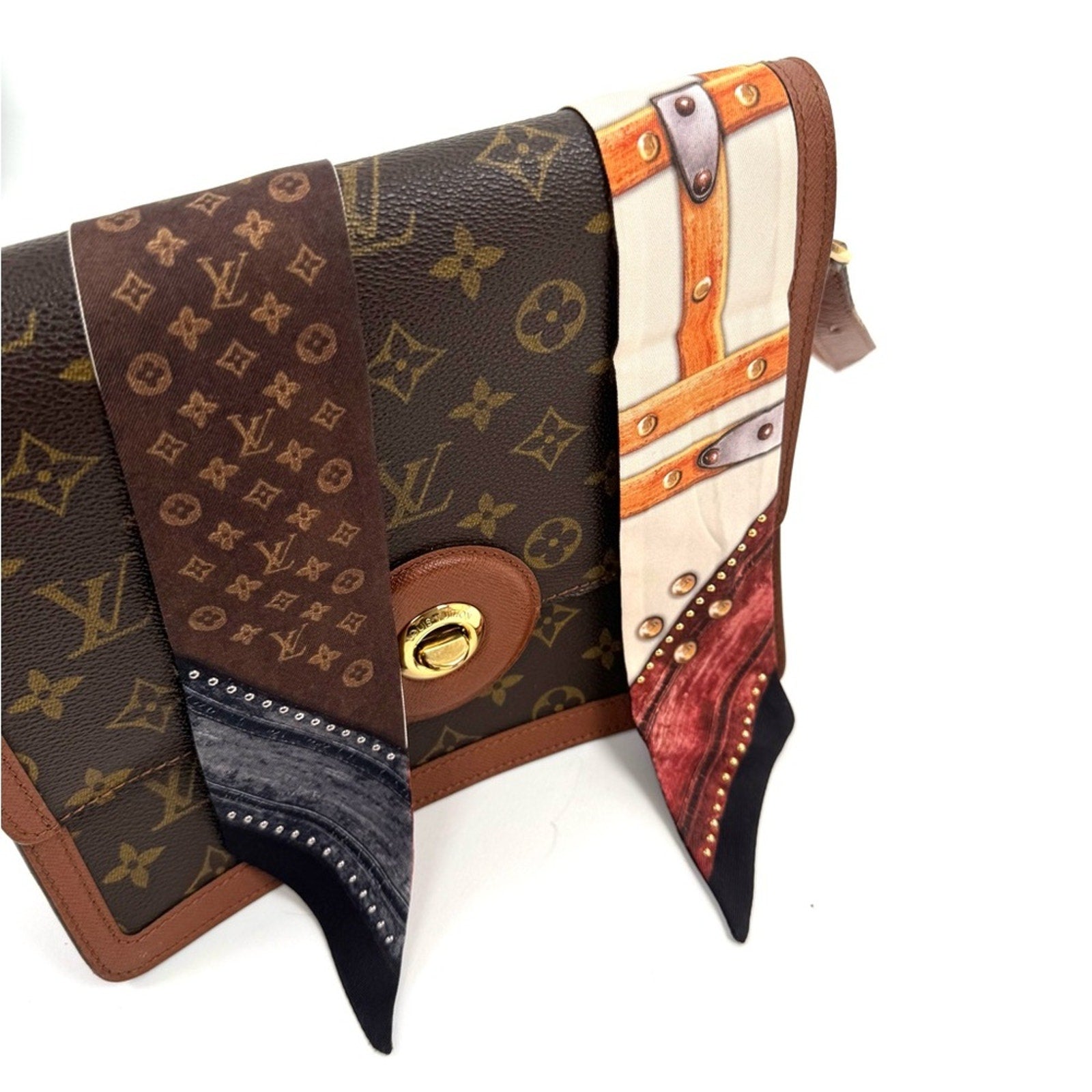 Louis Vuitton Limited Edition Steamer Trunk Silk Bag Handle Wrap Scarf Hair Tie
