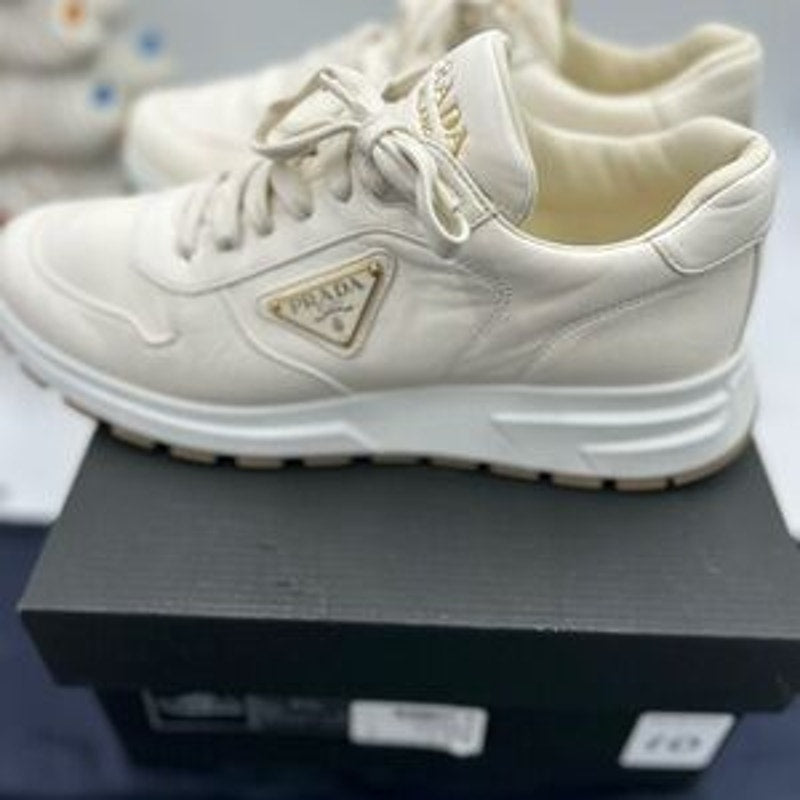 Men's Prada triangle logo leather sneakers size 8 fits 9 US made in Italy