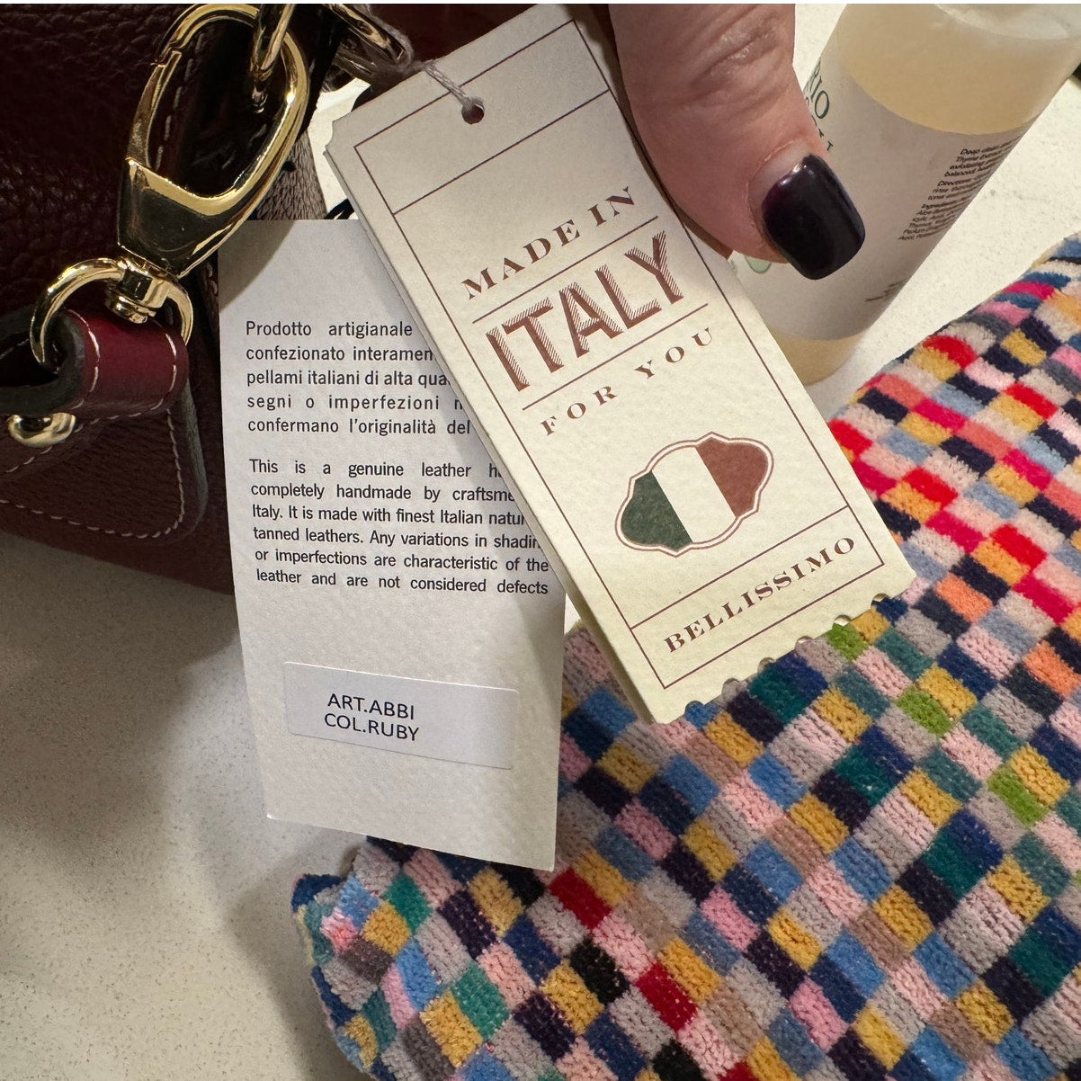 Divina Firenze Made in Italy Cranberry Leather Baguette Flap Crossbody Bag