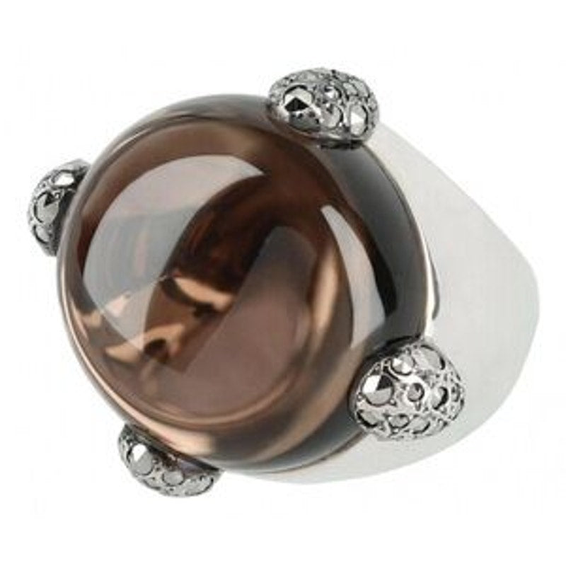 Pomellato 67 smoky quartz/marcasite Sterling silver Griffes ring size 6 Italy