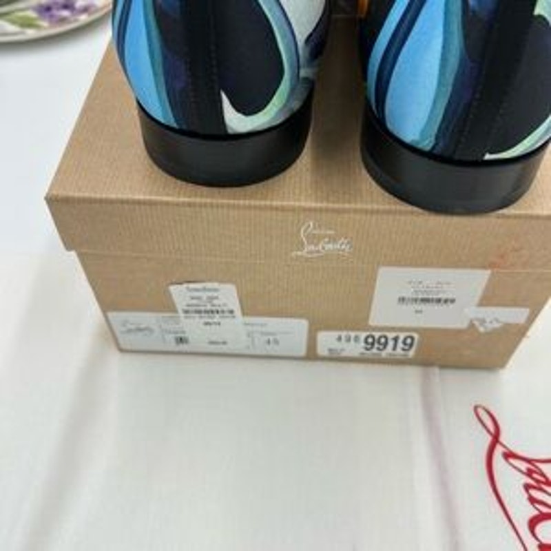 Men's Christian Louboutin, dandy, chick floral satin loafers size 45 made Italy