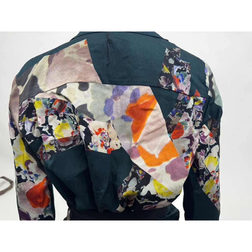 Luxury Style Multicolor Patterned Collared V-Neck Wrap Blouse