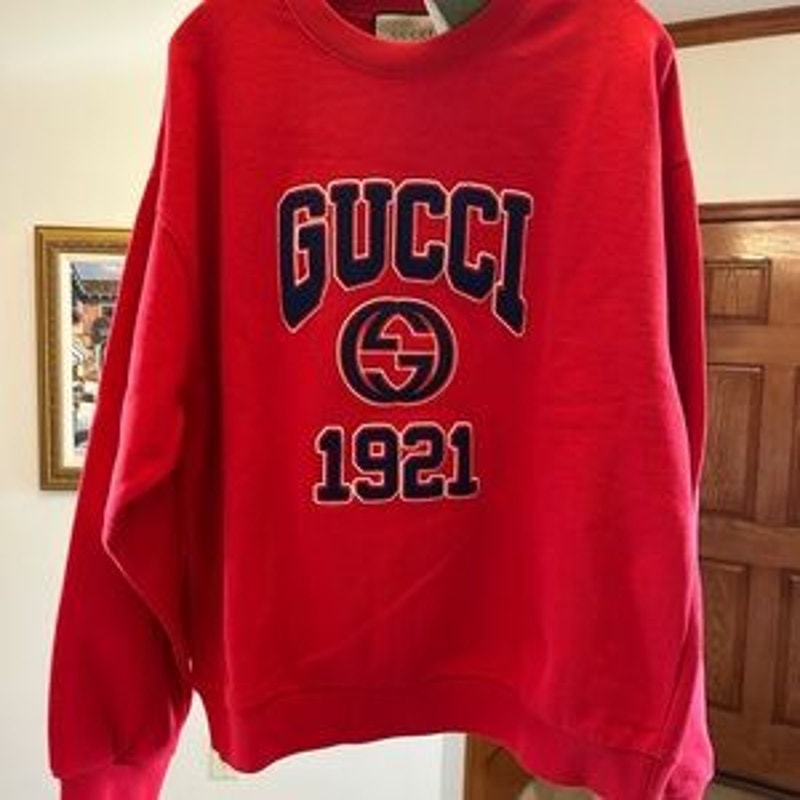 Men's Gucci logo embroidered cotton jersey sweatshirt, size large made in Italy