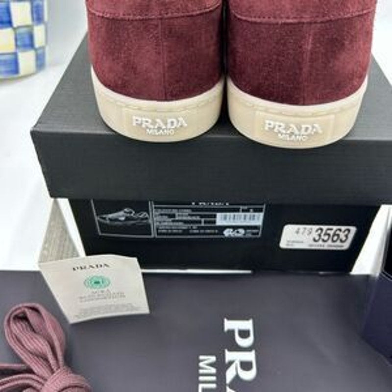 Men's Prada triangle logo suede sneakers size 9 US made in Italy