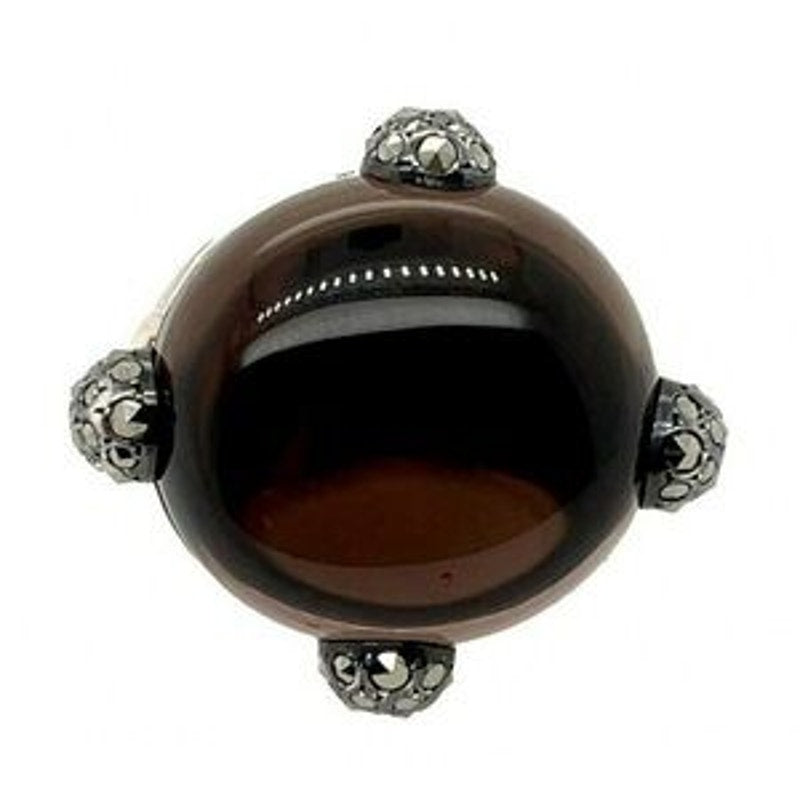 Pomellato 67 smoky quartz/marcasite Sterling silver Griffes ring size 6 Italy