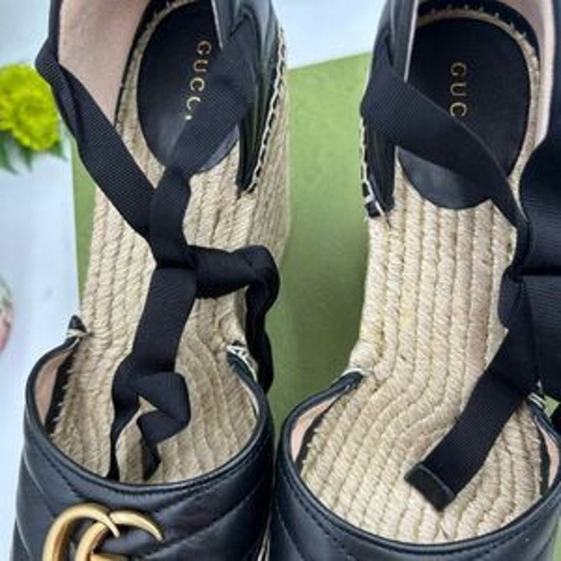 Women's Gucci GG wedge ankle tie Espadrilles size 41 made in Spain