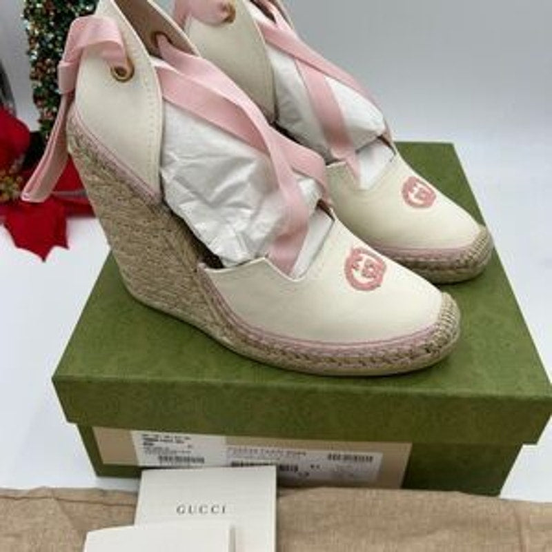 Women’s Gucci white/pink wedge espadrilles size 41 made in Spain