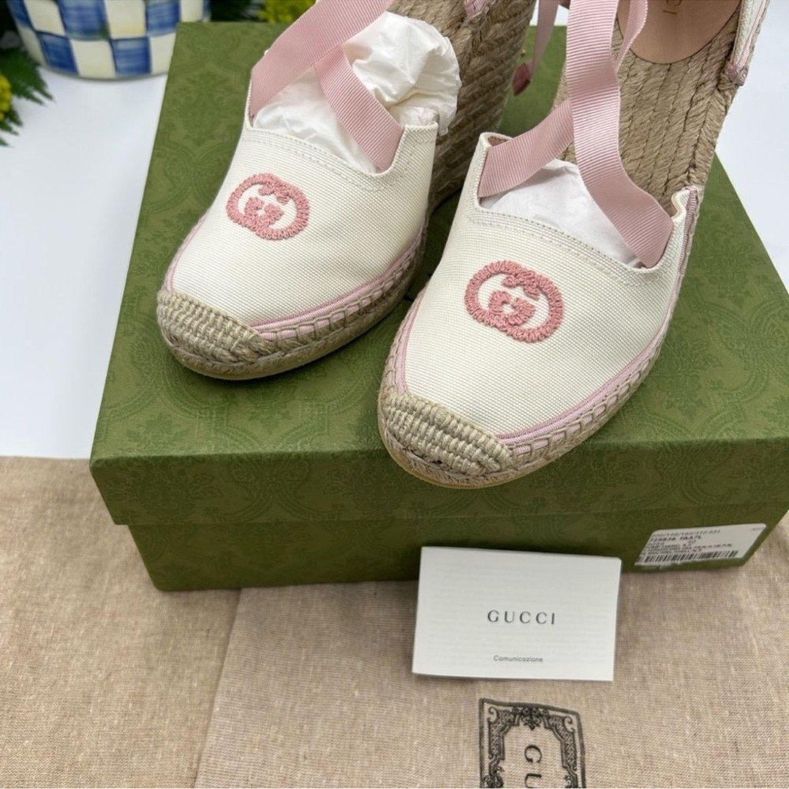 Women's Gucci canvas GG wedge espadrilles size 40 made in Italy