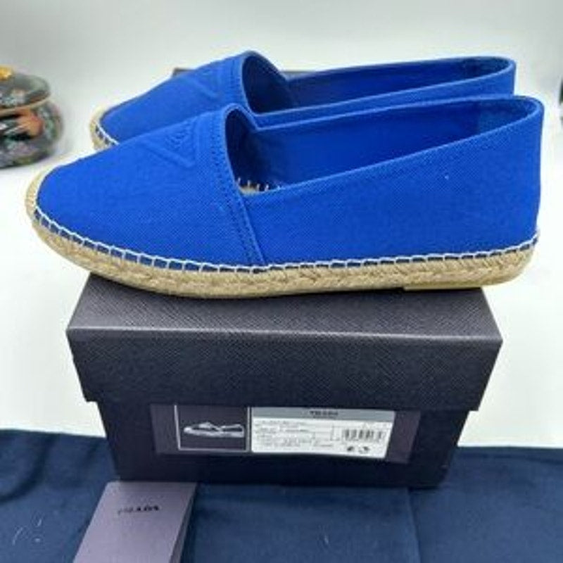 Women's Prada triangle logo canvas espadrille size 7, made in Italy