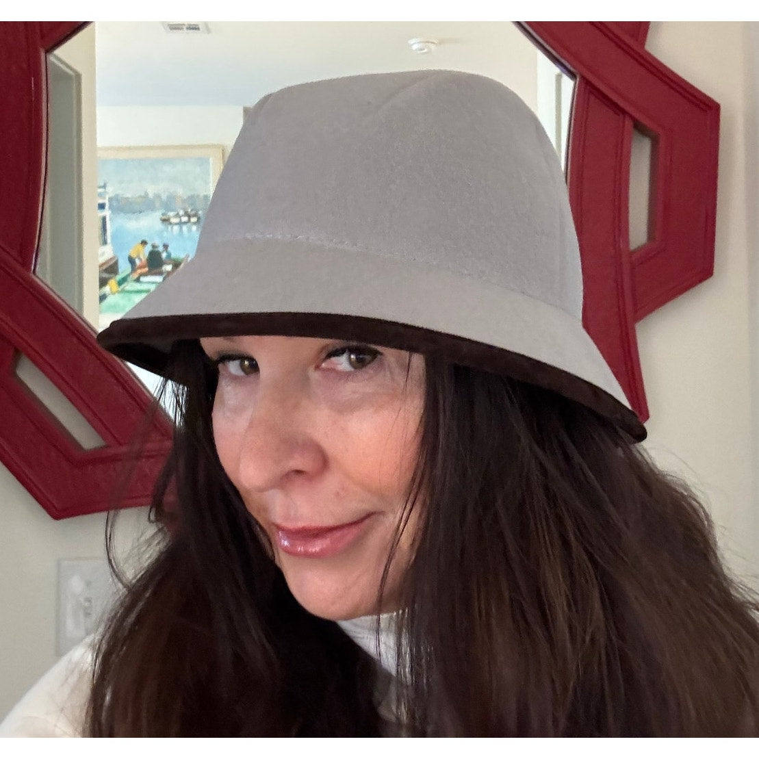 Women’s Filippo Catarzi NWT Gray Wool Bucket Hat with Brown Trim – Made in Italy