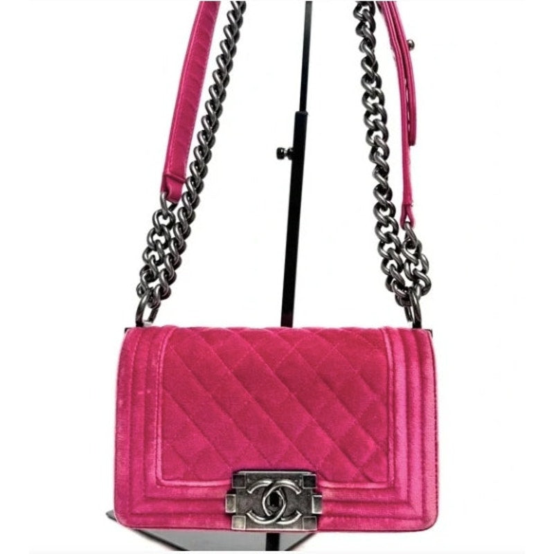 Chanel Pink Crushed Velvet Quilted Small Boy Bag