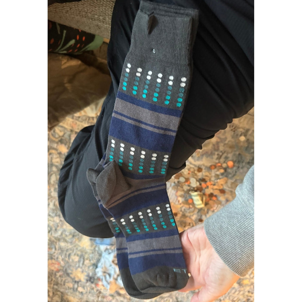 Etro NWT Cotton Blend Dress Socks – Blue & Gray Geometric Pattern
