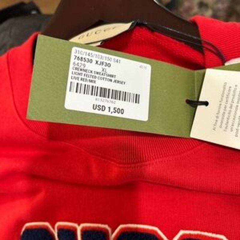 Men's Gucci logo embroidered cotton jersey sweatshirt, size XL made in Italy