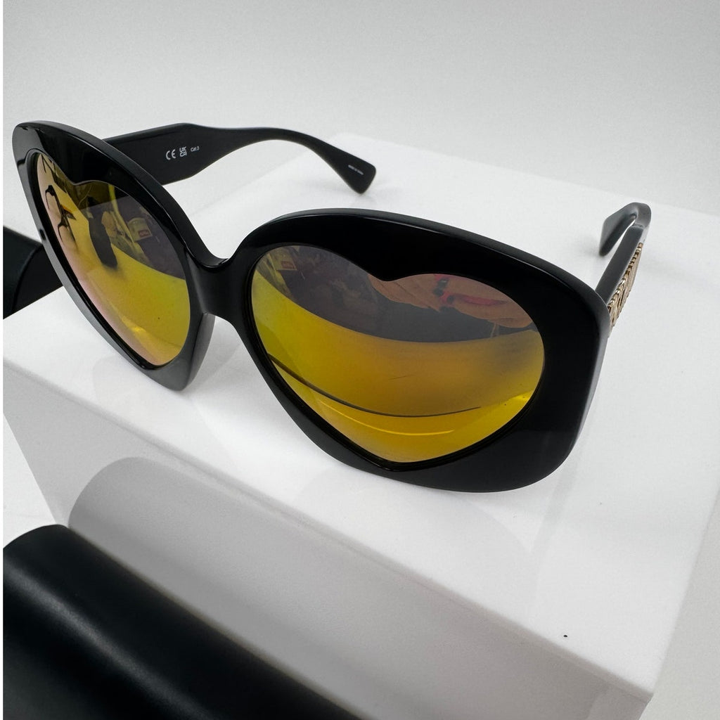 Moschino NWT Heart Shaped Jet Black Oversized Frame Sunglasses