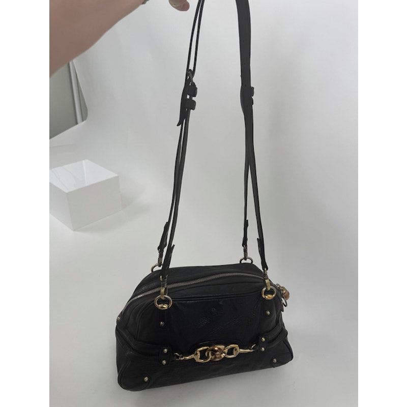 Gucci Black 3-Way Bag Horsebit Bamboo Accent Convertible Shoulder Crossbody Bag