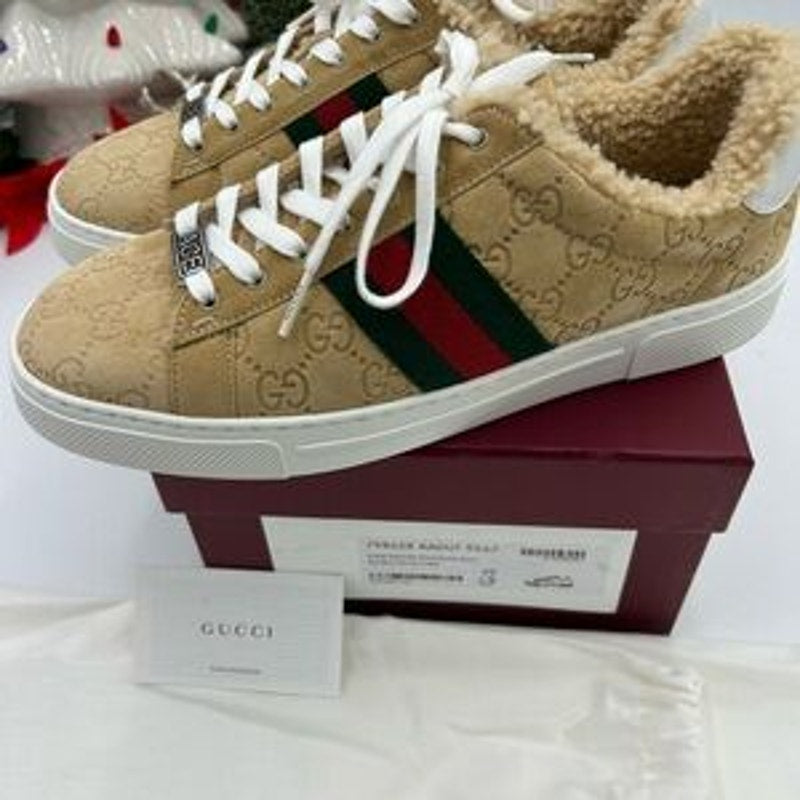 Women's Gucci ace GG suede sneakers with shearling lining size 39 made in Italy