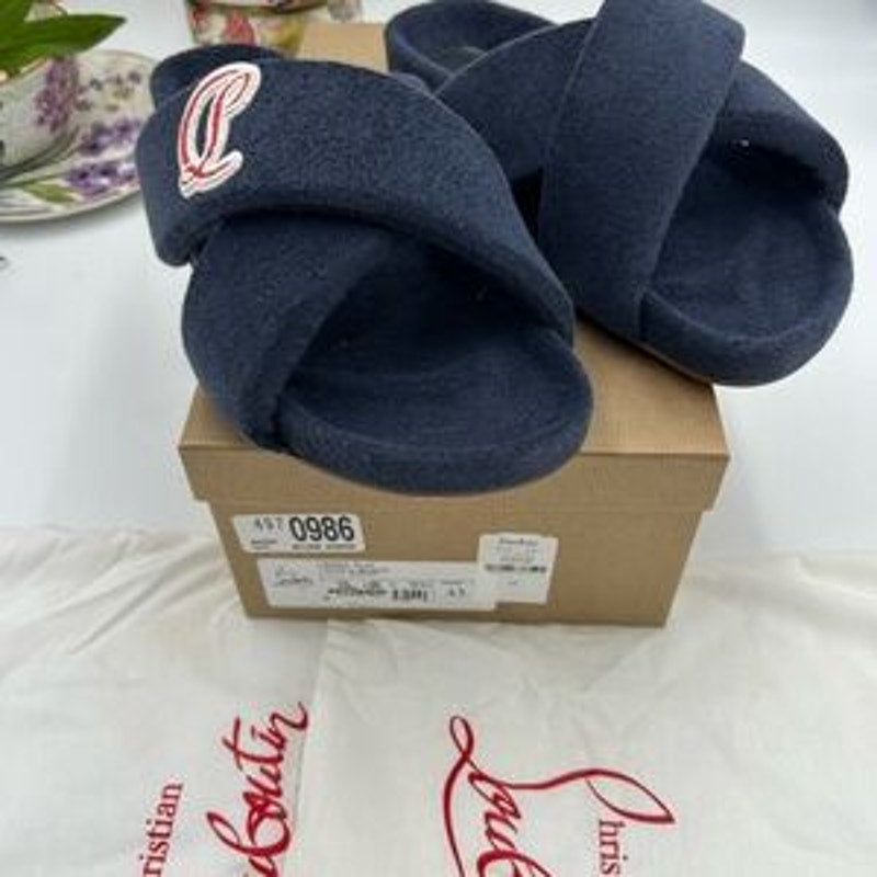 Men's Christian Louboutin BIZZU cross strap Terry cloth slide size 44 made Italy