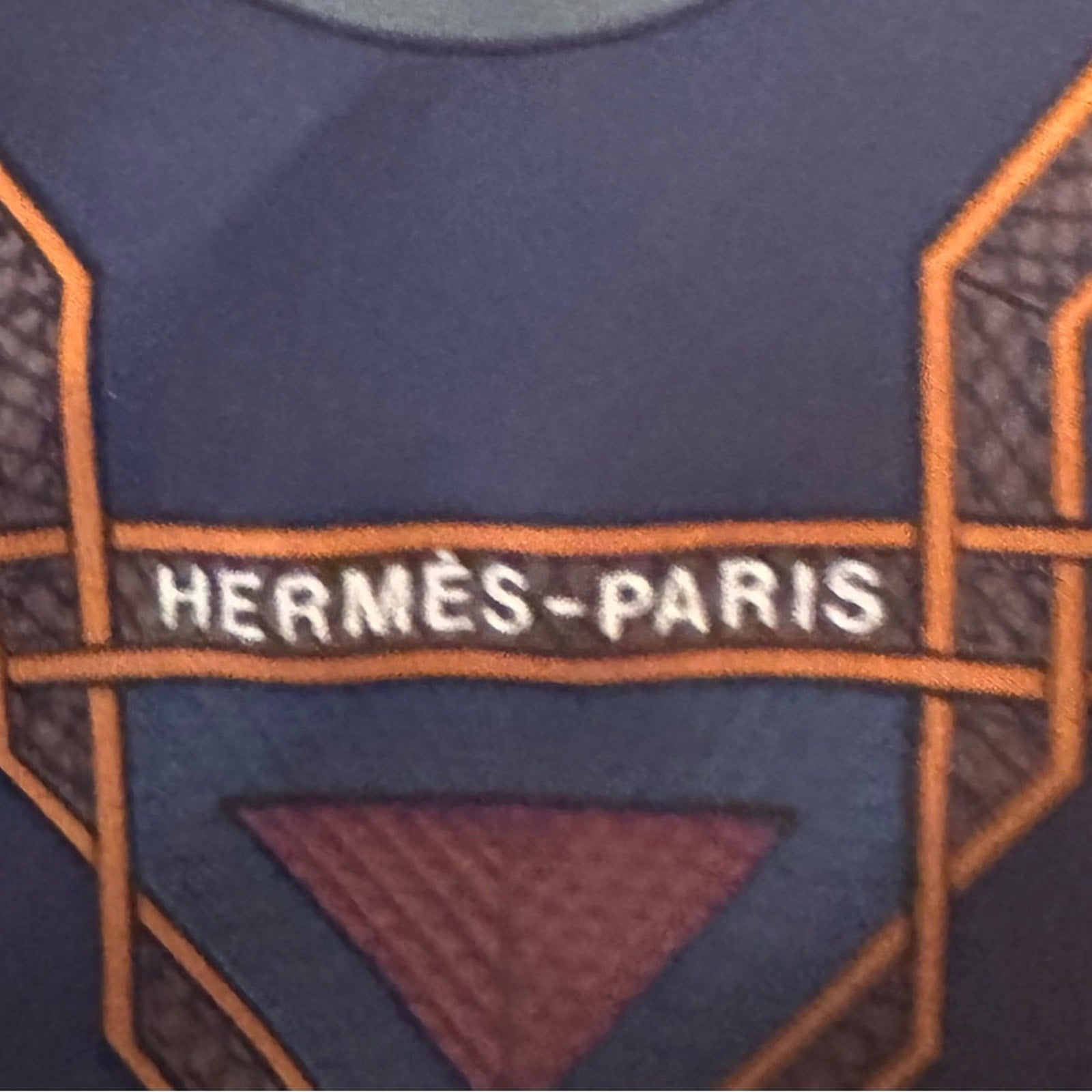 Hermès silk scarf in a darker blue and maroon Color Way, Middle Eastern motif