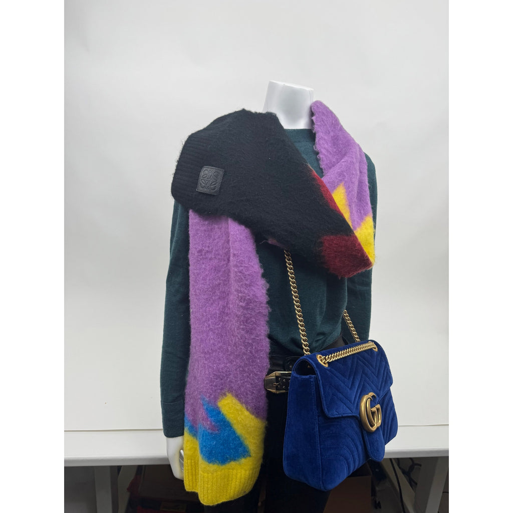Loewe Intarsia Abstract Multicolor Wrap Knit Wool Blend Scarf