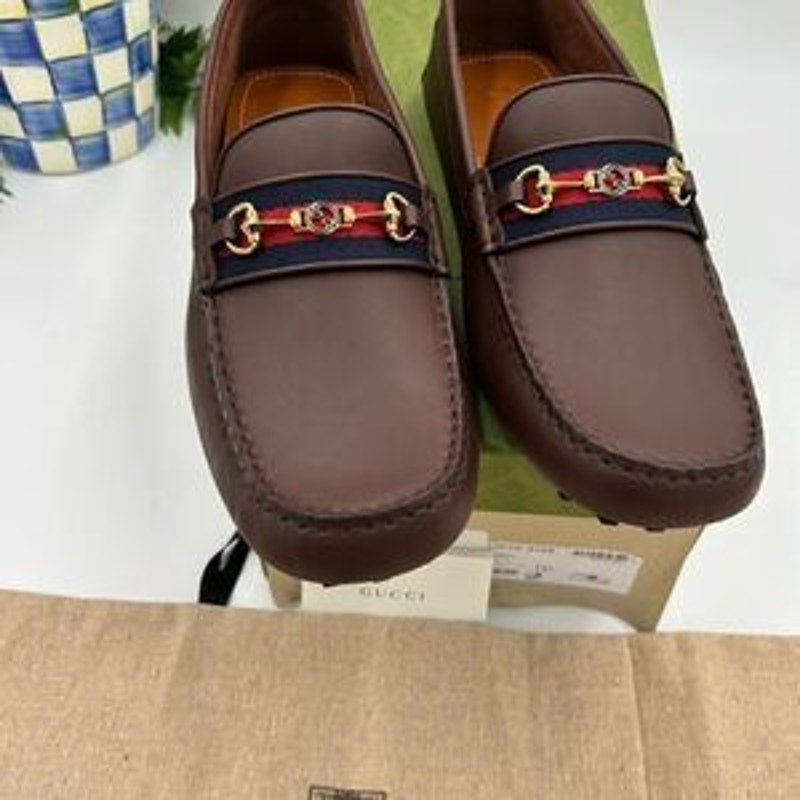 Men’s Gucci Aryton web striped leather loafers size 12.5 fits 13 US made Italy