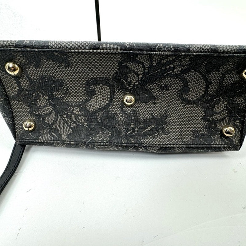 Valentino Garavani Black Lace Top Handle Bag with 3 sections and gold feet