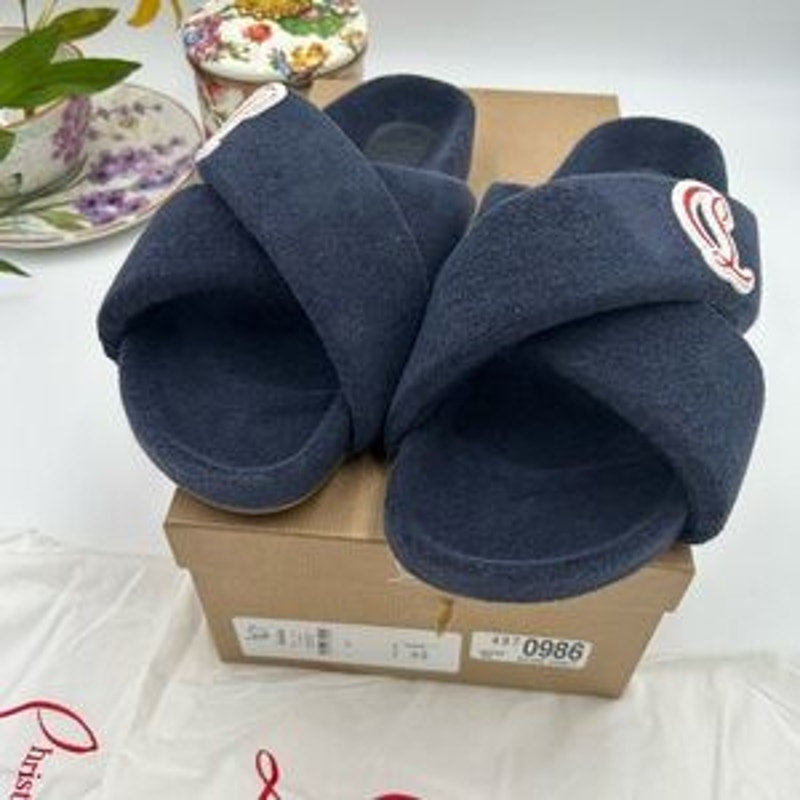 Men's Christian Louboutin BIZZU cross strap Terry cloth slide size 42 made Italy